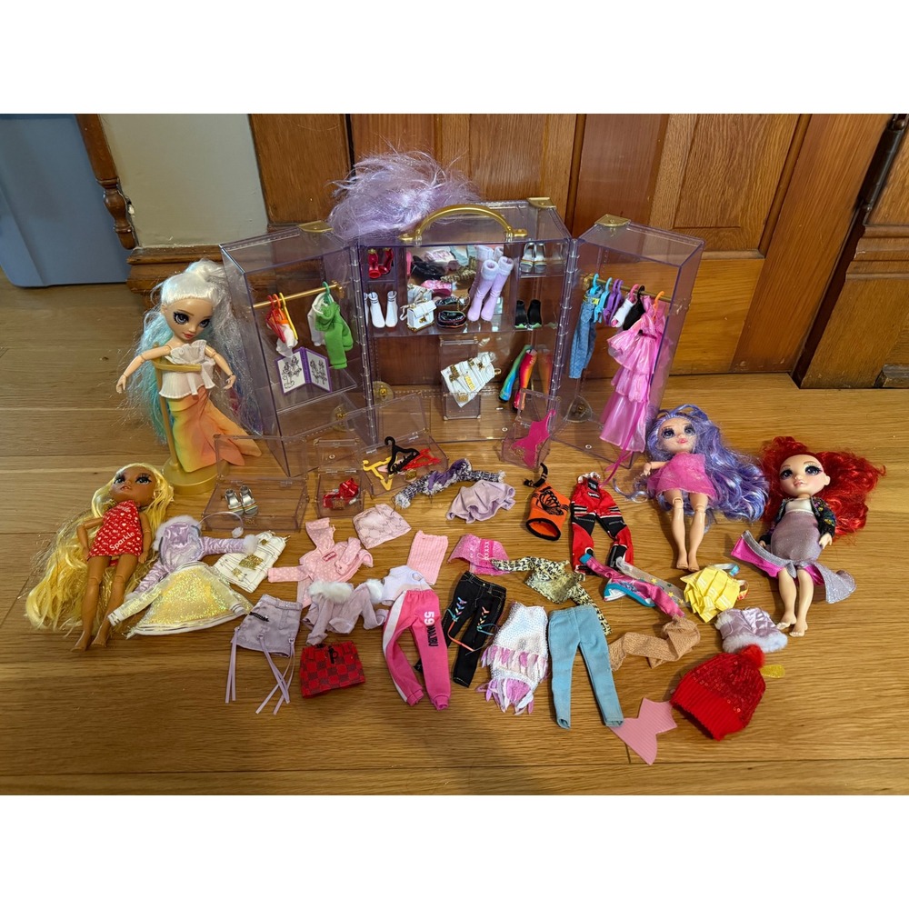 Rainbow High Doll Lot 4 Dolls and Deluxe Fashion Closet Playset with Accessories